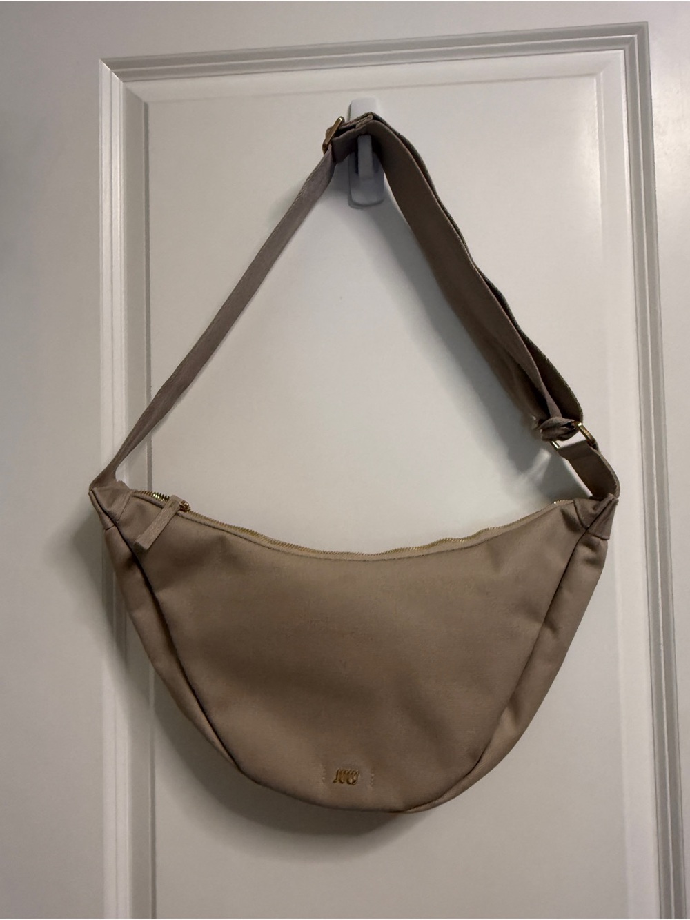 Classic Taupe Crescent Shoulder Bag with Adjustable Strap